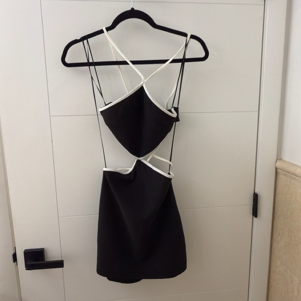 Zara Elegant Black and White Backless Dress